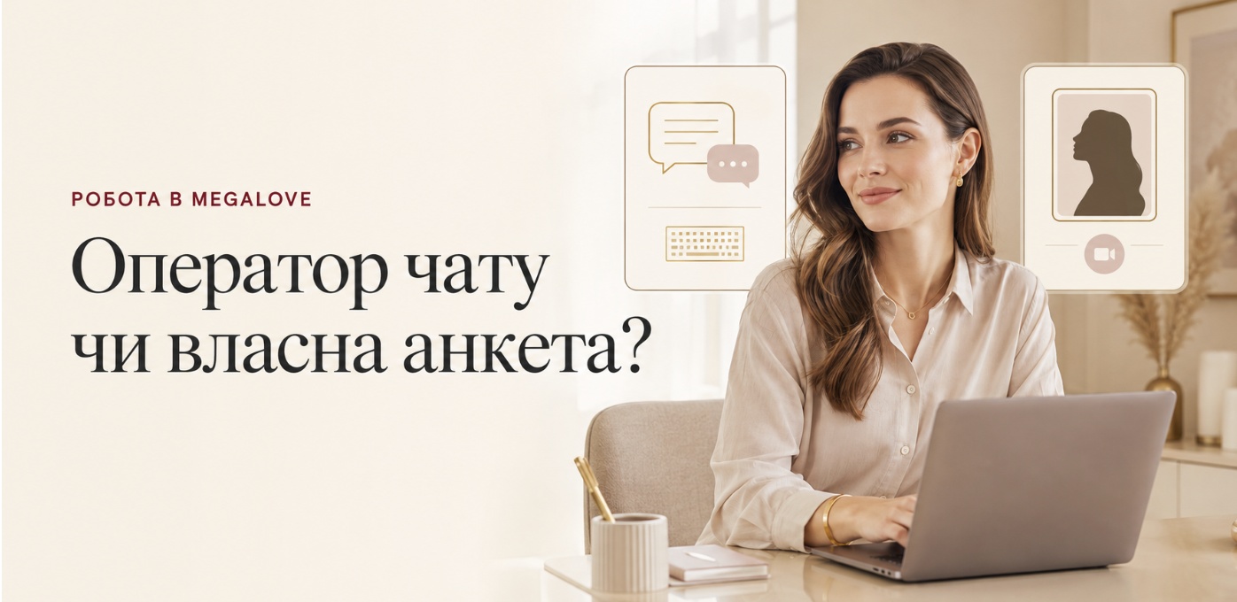 Порівняння двох форматів MegaLove: операторка працює за ноутбуком, а власниця анкети особисто спілкується у відеочаті.